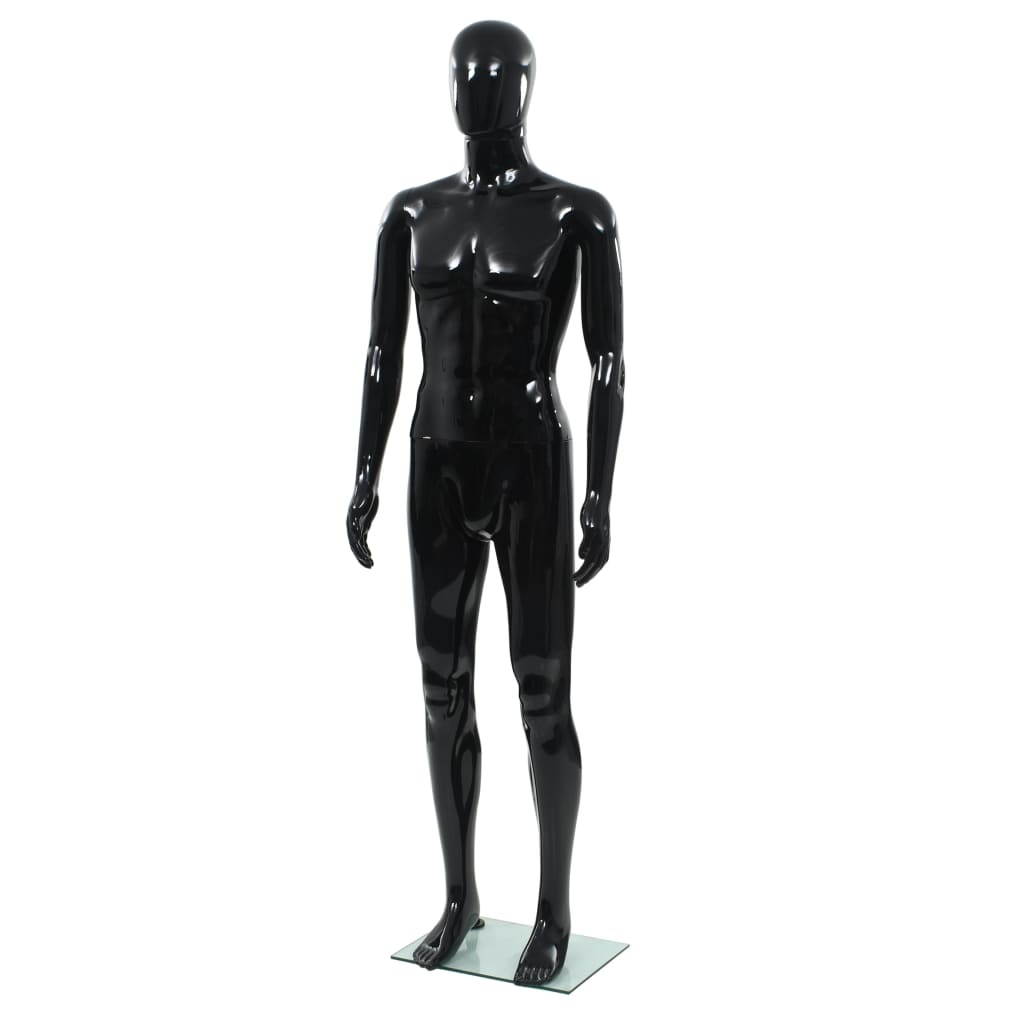 vidaXL Full Body Male Mannequin with Glass Base Glossy Black 72.8" Display
