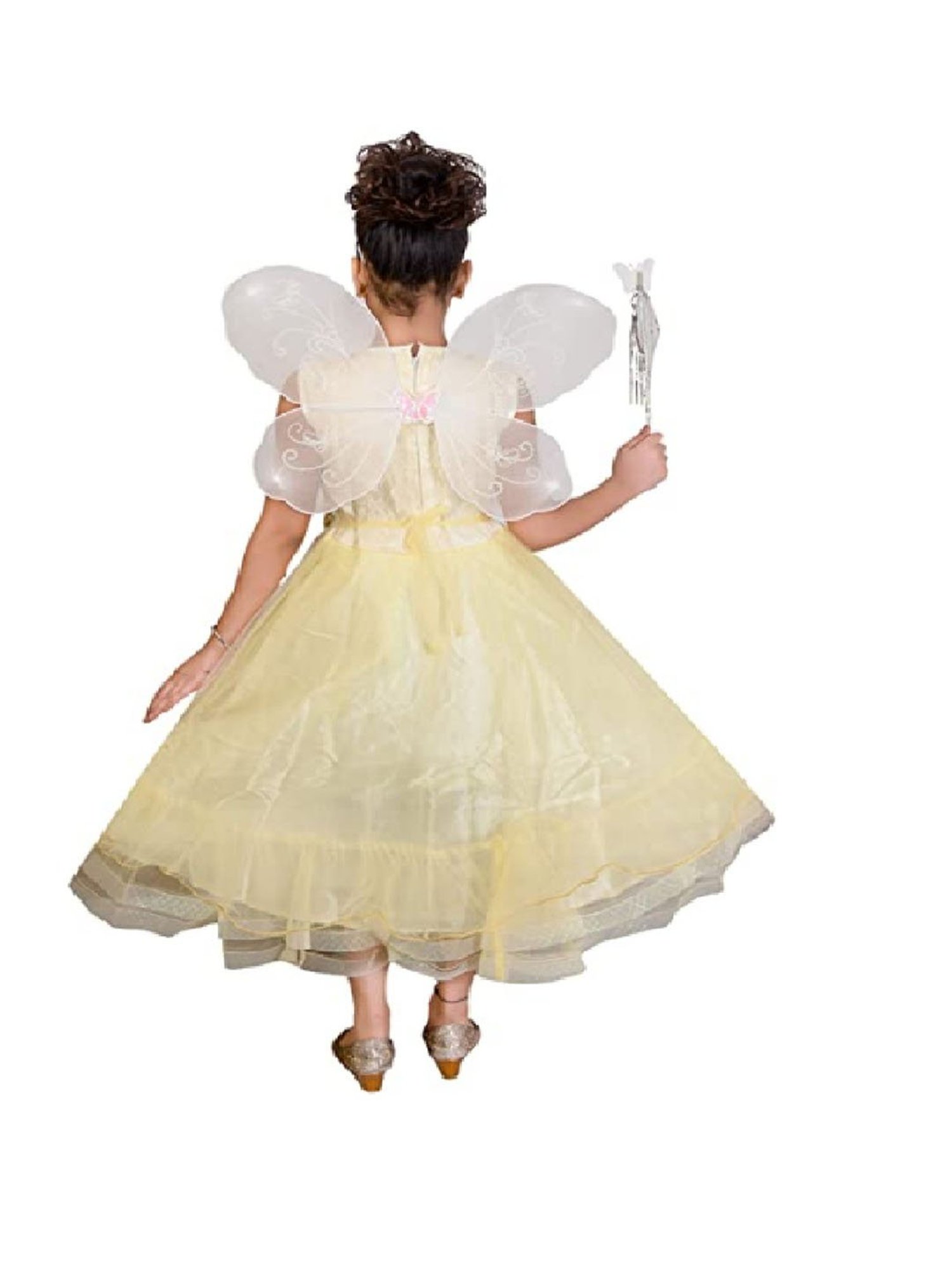 Ahhaaaa Kids Beige Embellished Dress, Wings, Hair Band with Fairy Stick