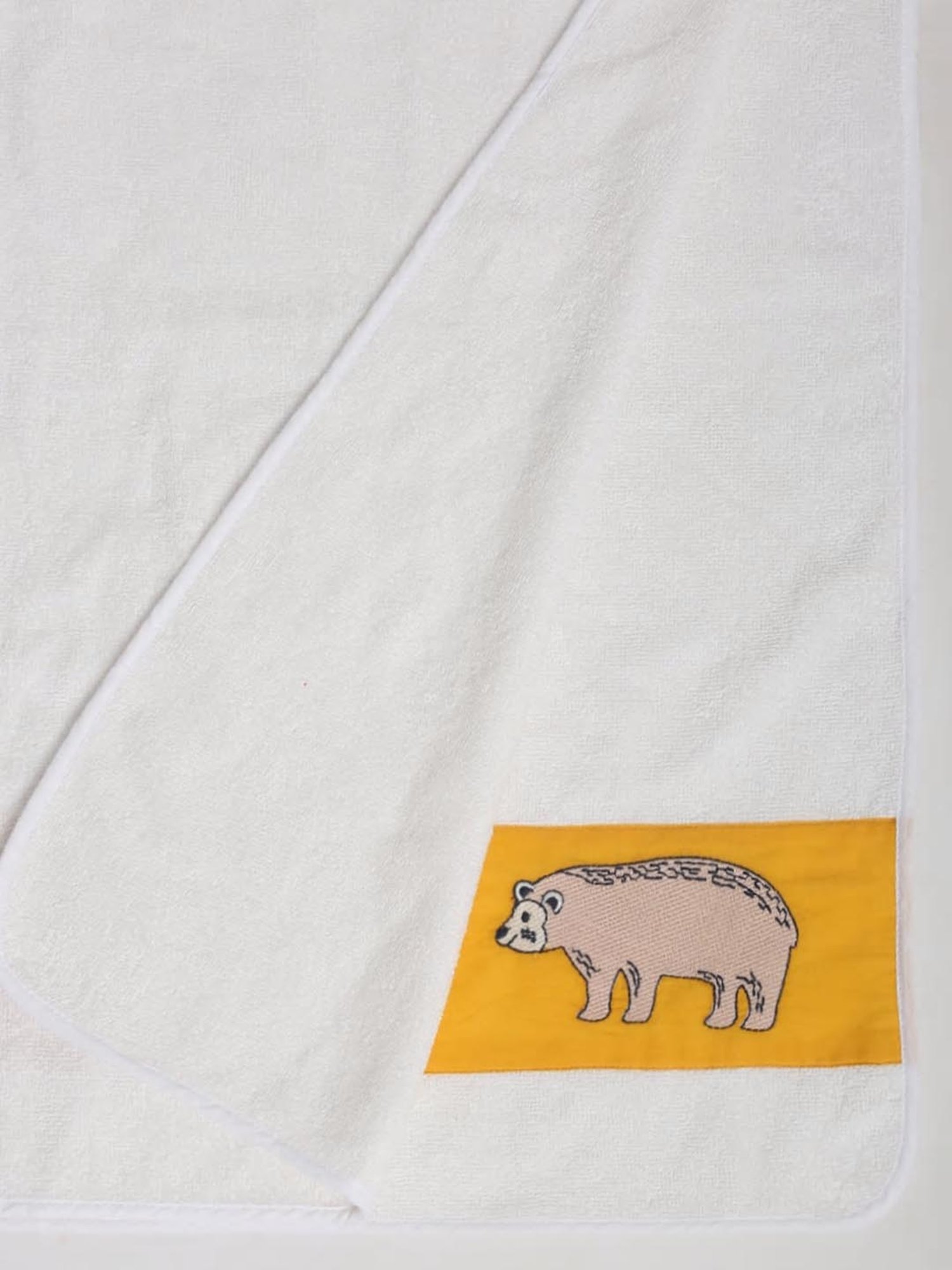 Fabindia White & Orange Cotton Embroidery Hand Towel - Set of 1