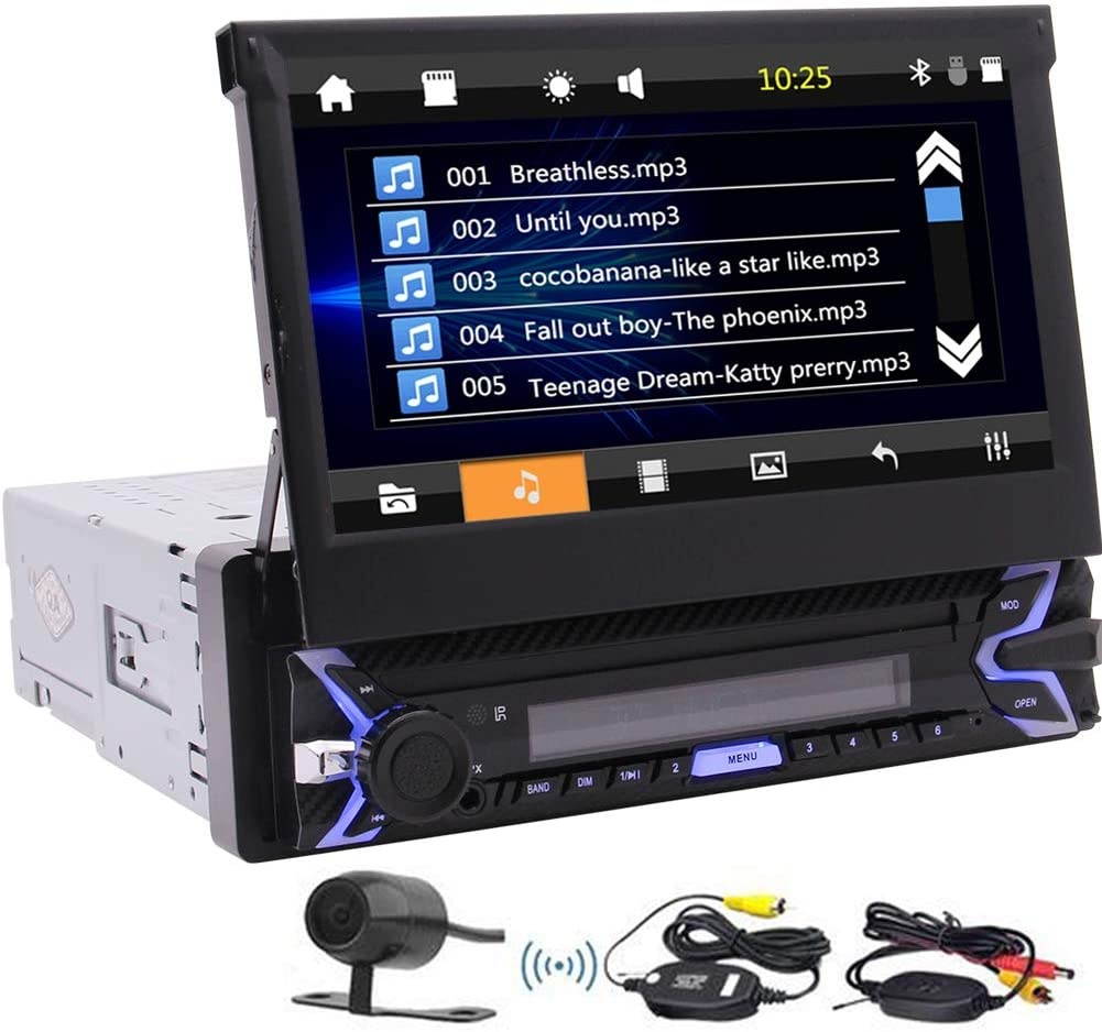 EinCar 7" Anti-Theft Detachable Front Panel Single Din Car Stereo in-Dash with HD 800480 Capacitive Touch Screen GPS Navigation NO-CD/DVD AM FM Radio Bluetooth USB/TF/AUX Built-in Bluetooth + Wire