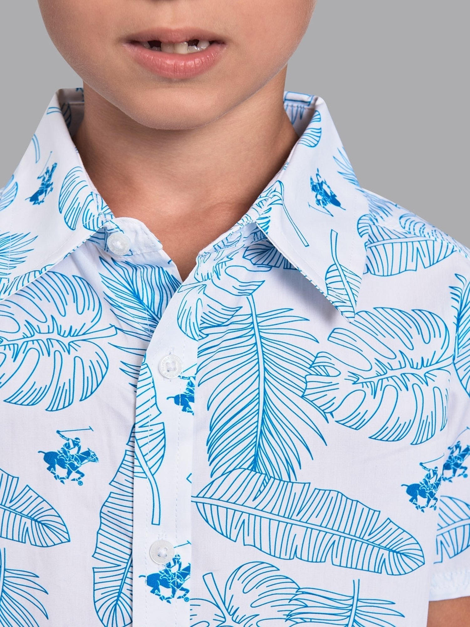 Beverly Hills Polo Club Kids Blue & White Cotton Printed Shirt