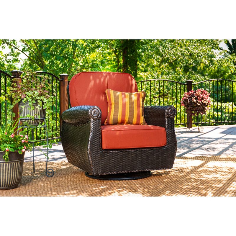 La-Z-Boy Outdoor Breckenridge 1pc Wicker Outdoor Swivel Rocker Set with Sunbrella Meredian Brick Cushion