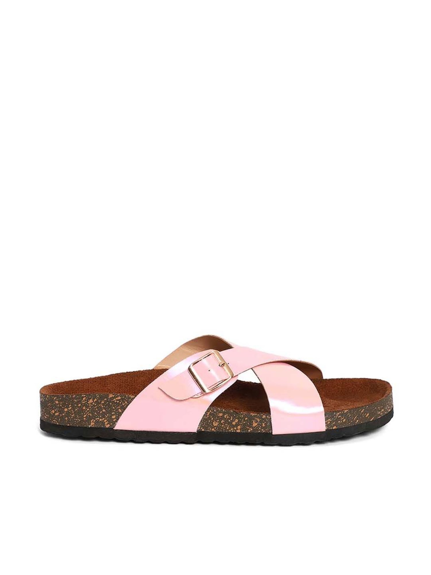 Mozafia Women's Light Pink Cross Strap Sandals