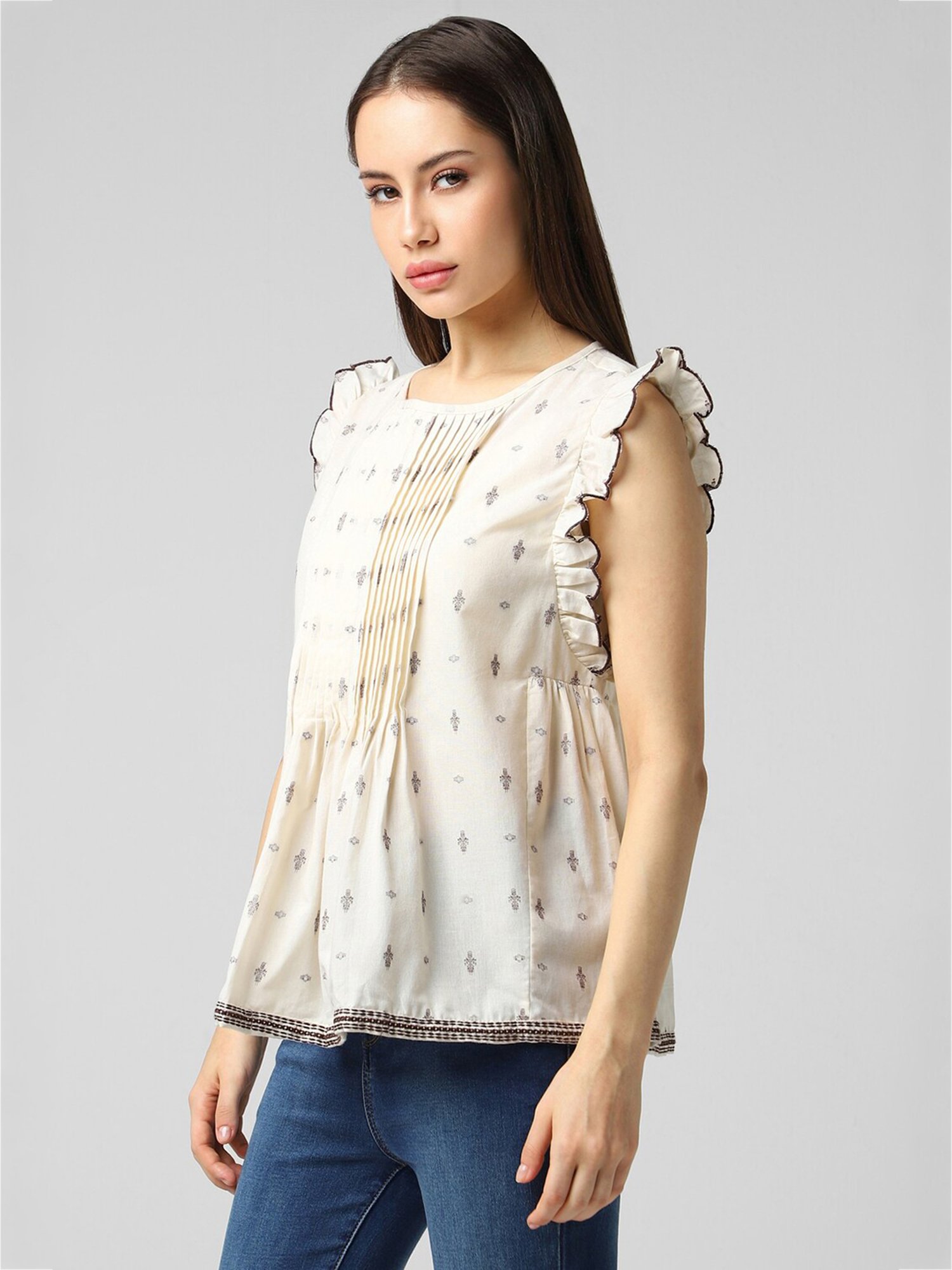 Van Heusen Beige Cotton Printed Top