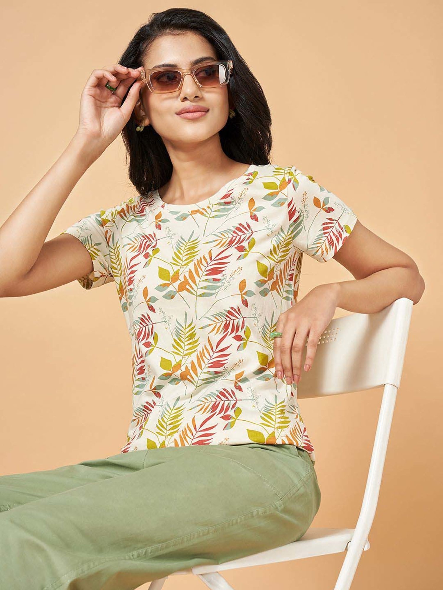 Honey by Pantaloons White Cotton Printed T-Shirt