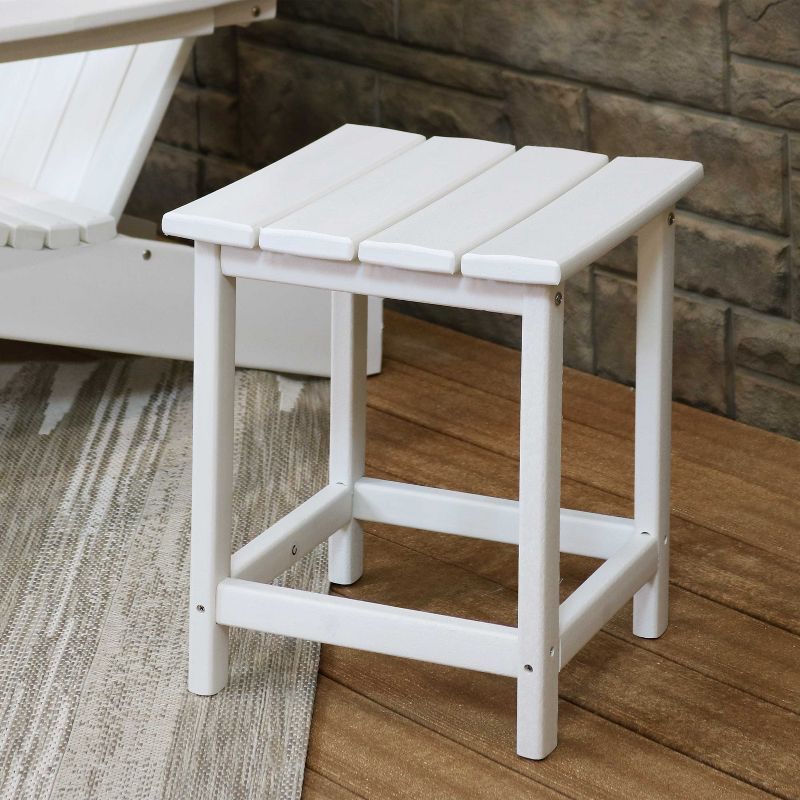 Sunnydaze Faux Wood Design Plastic All-Weather Square Modern Adirondack Side Table, White
