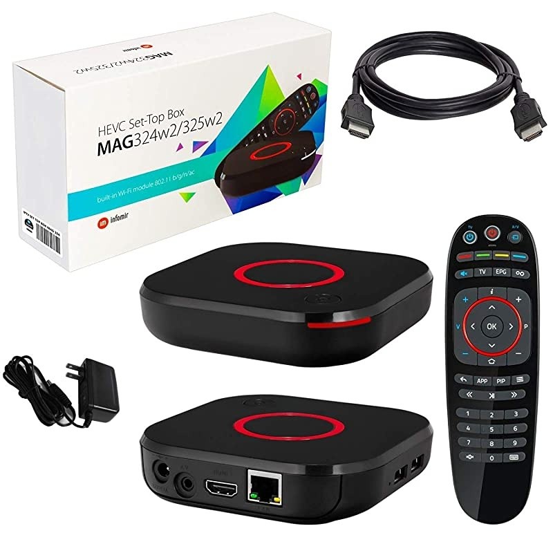 Genuine  MAG 324 W2 IPTV Box H265 Support + Built-in Dual Band WiFi (2.4G/5G) + HDMI Cable, MAG 324W2 is Faster Than Mag 322W1