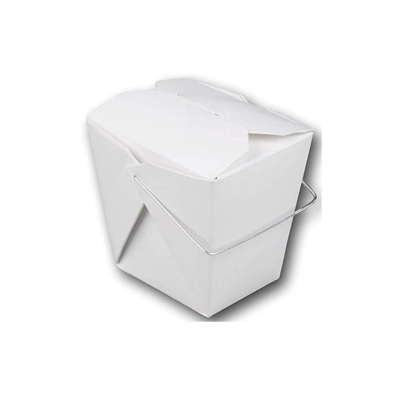 Pack] 16 oz 4 x 3" Wire Handle Rectangle Paper Take Out Food Containers, Plain White Half Quart Chinese Asian to Go Boxes