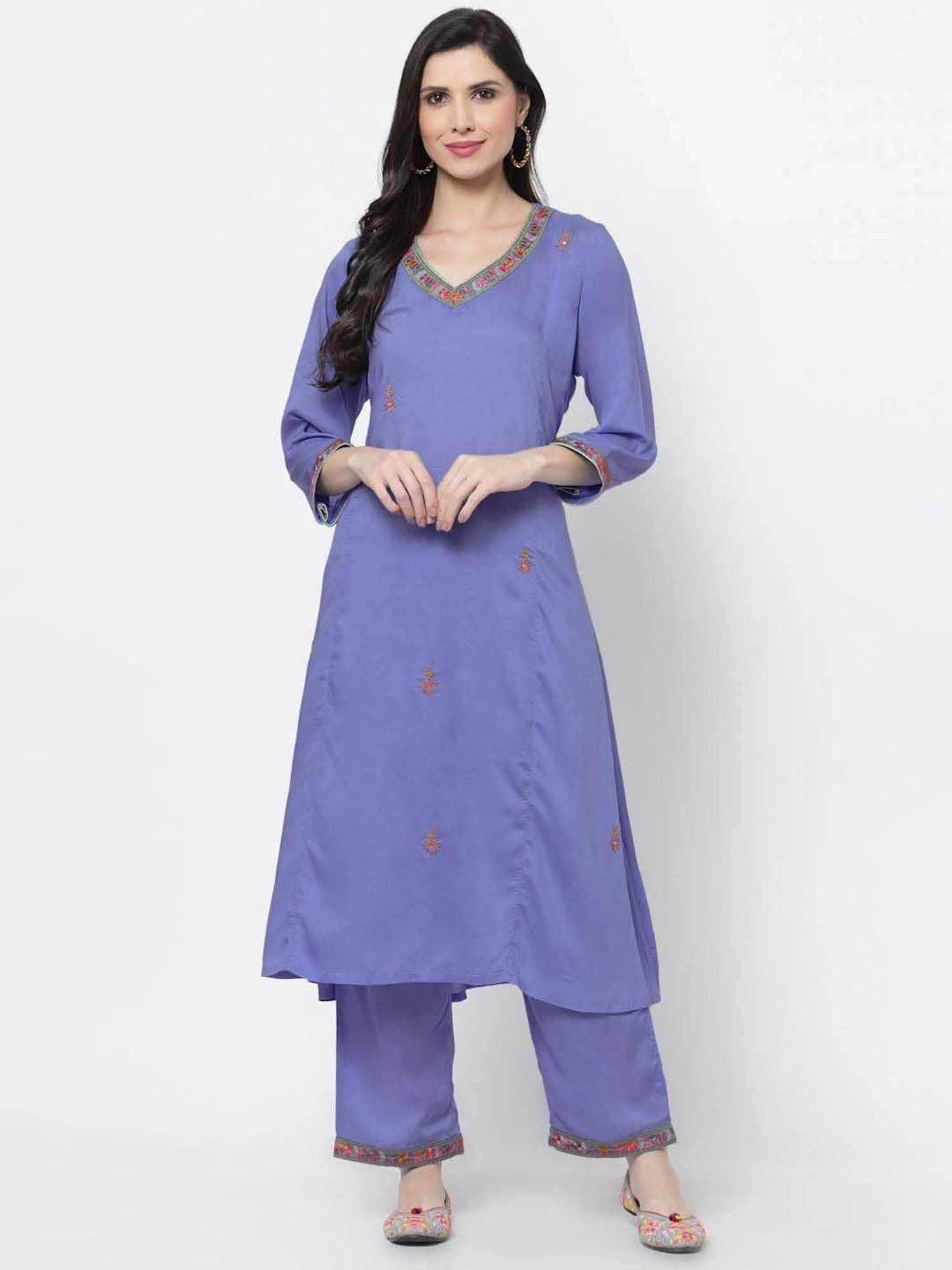 DART STUDIO Blue Embroidered Straight Kurta
