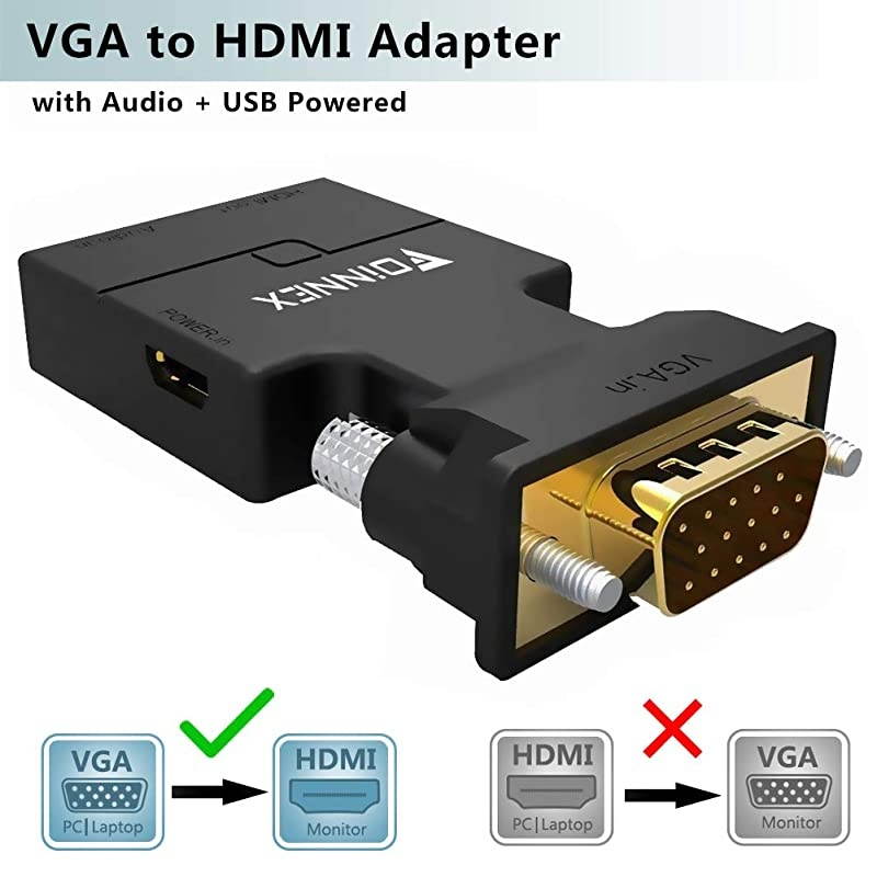 VGA to HDMI Adapter Converter with AudioPC VGA Source Output to TVMonitor with HDMI Connector Active Male VGA in Female HDMI 1080p Video Dongle adaptador for ComputerLaptopProjector