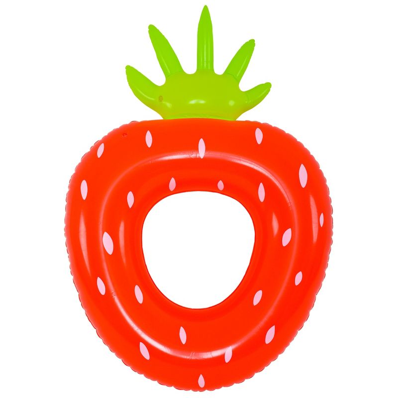 Pool Central 72" Inflatable Red and Green Strawberry Shaped Swimming Pool Float