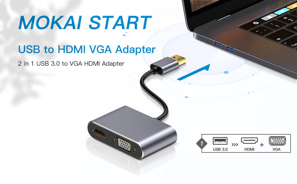 USB 3.0 to HDMI VGA Adapter 5Gbps 4K and 1080P Multi-Display 2in1 Converter Audio Video Cable For Macbook Computer,with Mac OS/Windows XP/Vista/7/8/10