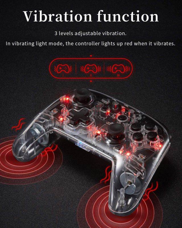 Wireless Switch Controller for Switch, Remote Pro Controller for Switch, Adjustable Turbo Vibration Motion Gyro Ergonomic, Transparent