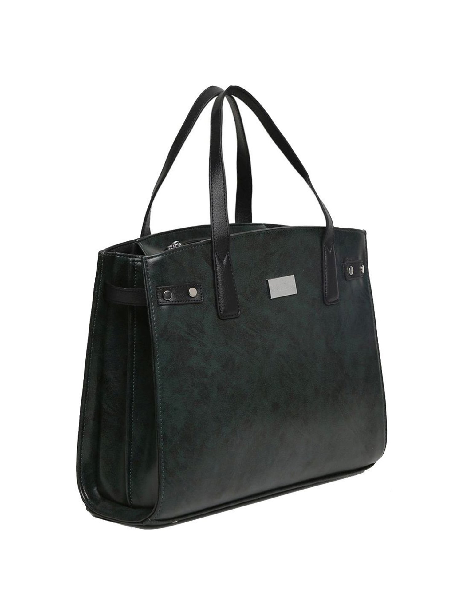 KLEIO Dark Green Solid Medium Handbag