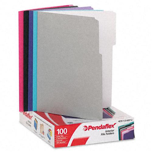 Pendaflex Interior File Folders 1/3 Cut Top Tab Letter Pastel Assortment 100/Box