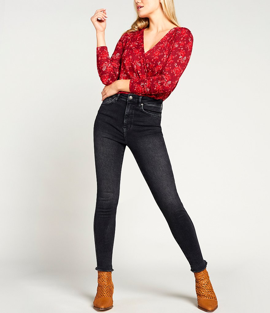 Free People Raw Hem High Rise Cotton Blend Jeans