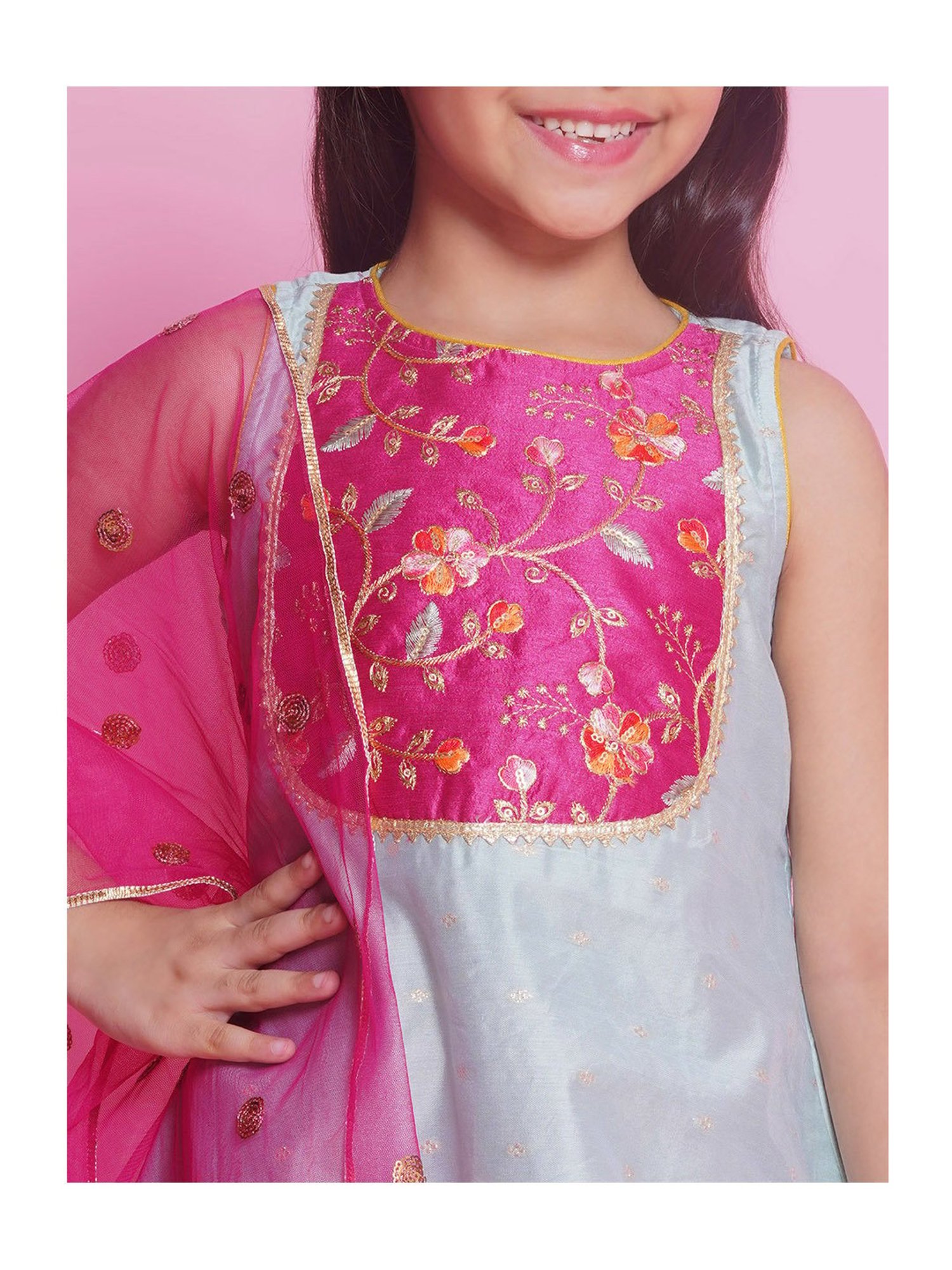 VASTRAMAY Kids Blue & White Cotton Over Dyed Kurta Set