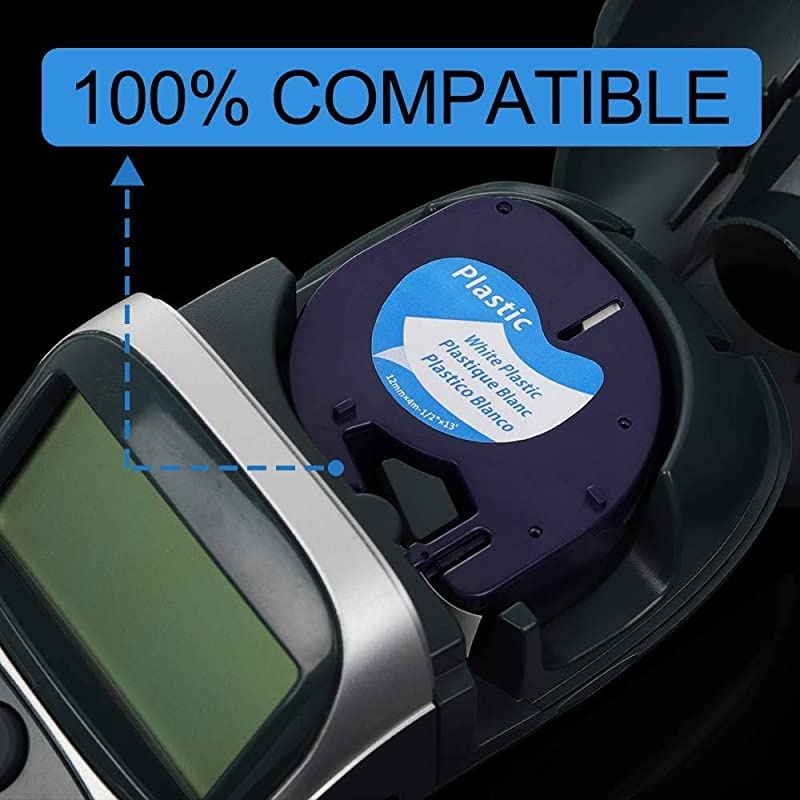 Compatible Label Tape Replacement for DYMO LetraTag Refills 91331 12mm Plastic White Tape for Label Maker QX50 LT100H LT100H Plus and LT100T 12 Inch x 13 Feet Black on White 3 Pack