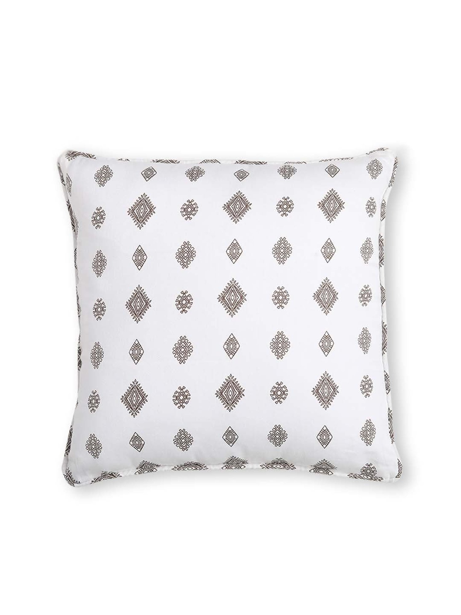 Swayam White & Brown Cotton 240 TC Cushion Covers - Set of 2