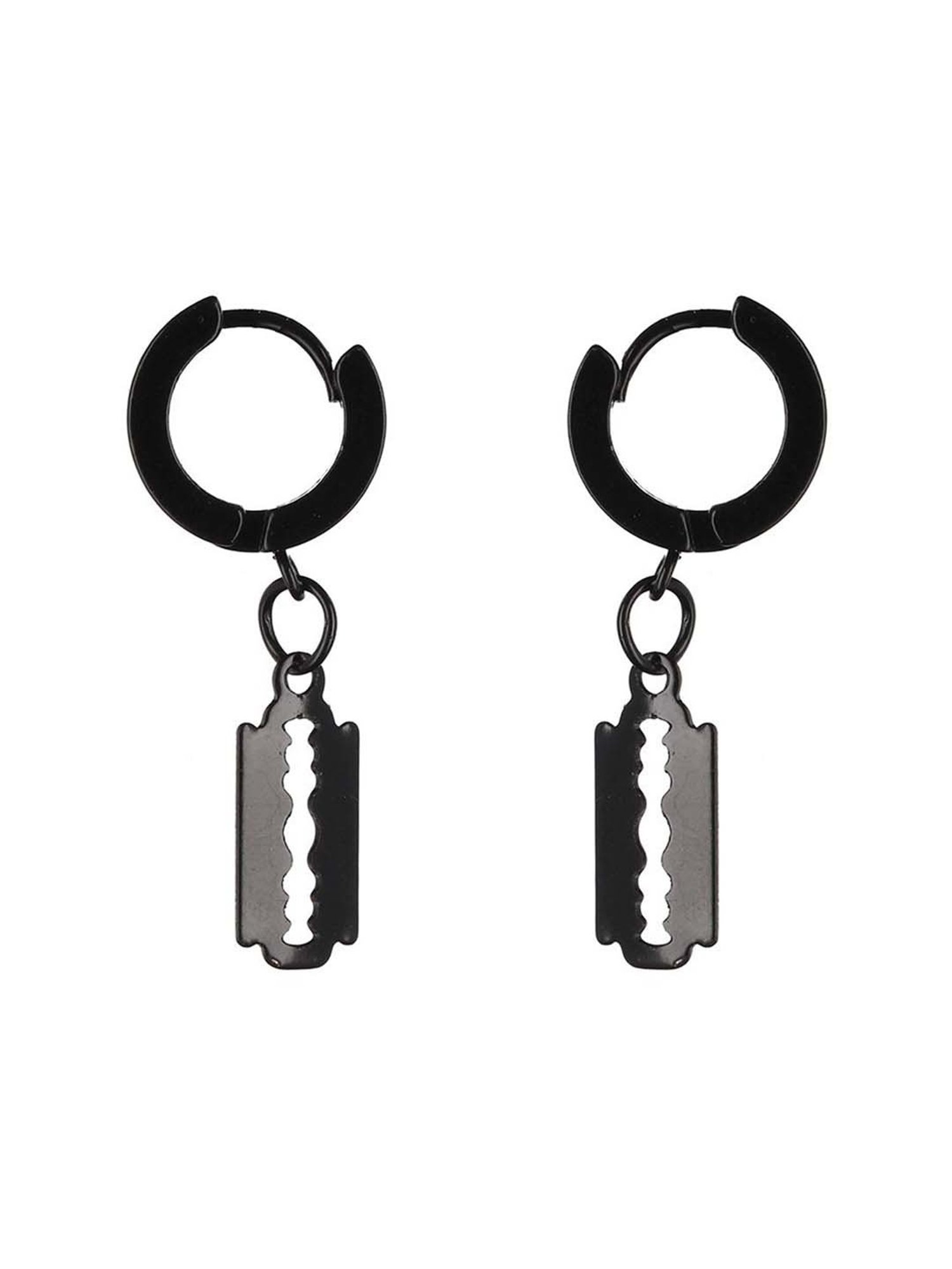 Bold by Priyaasi Black & Silver Blade Ring Hoop Earrings for Men - Set of 3