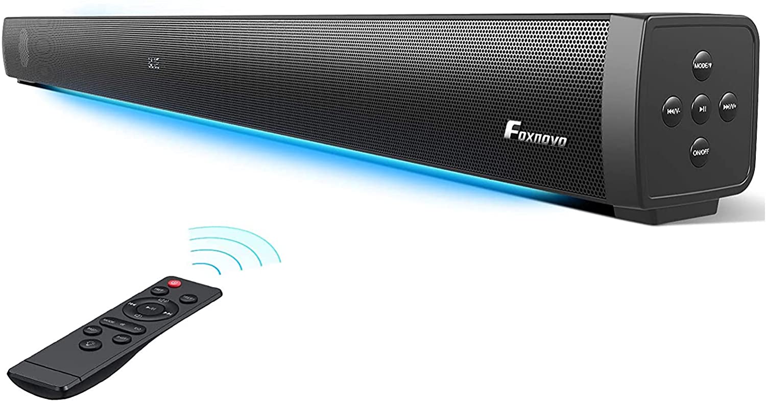 Sound Bars for TV: 37-In 109dB Soundbar with Built-in Subwoofer & Breathing Light 3 EQ Modes Home Theater Audio System 11 Adjustable Bass Sound Bar for TV Optical/AUX/USB/ARC/HDMI Connection