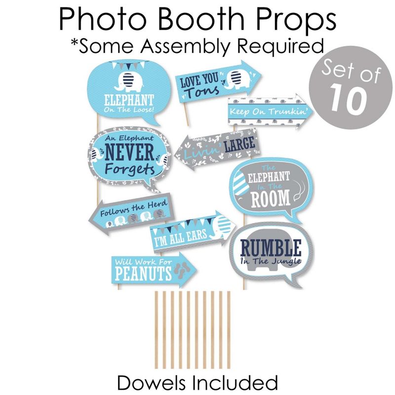 Big Dot of Happiness Blue Elephant - Banner and Photo Booth Decorations - Boy Baby Shower or Birthday Party Supplies Kit - Doterrific Bundle
