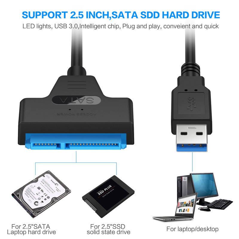 Stanstar USB 3.0 SATA III Hard Drive Adapter Cable for 2.5 inch SSD & HDD Support UASP 20 inch, Black