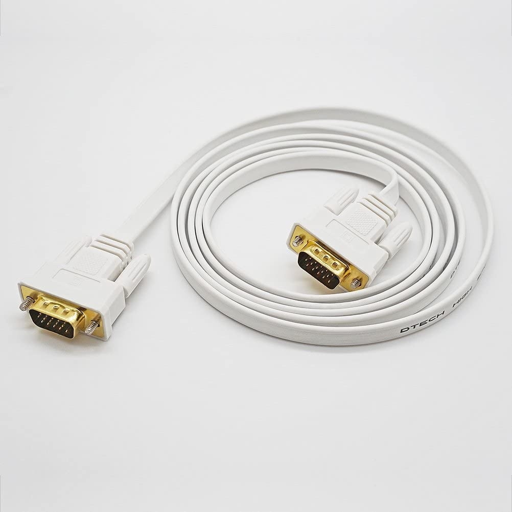 DTECH Thin Flexible 6 Feet VGA to VGA Cable Male to Male 1080p High Resolution Short Computer Monitor Cord - White - 6ft