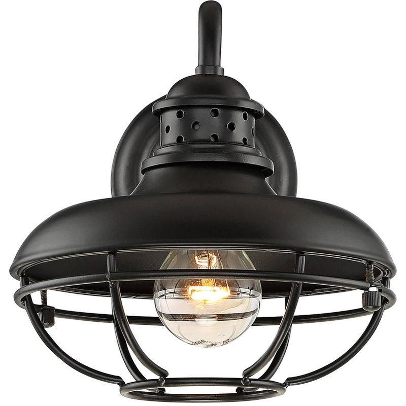 Franklin Iron Works Farmhouse Vintage Outdoor Barn Light Fixture Black 9" Open Metal Cage for Exterior House Porch Patio Outside