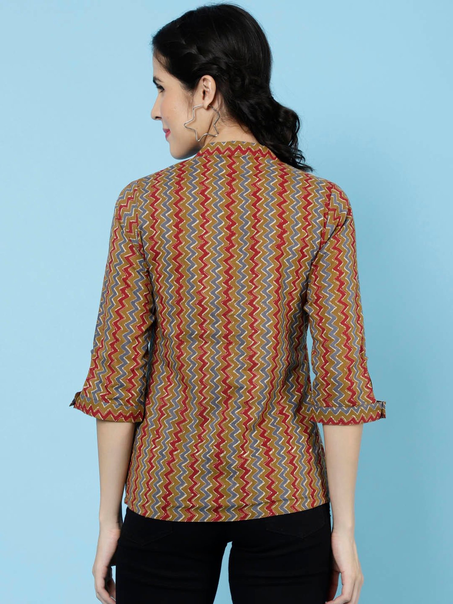 Jaipur Kurti Brown Printed Top