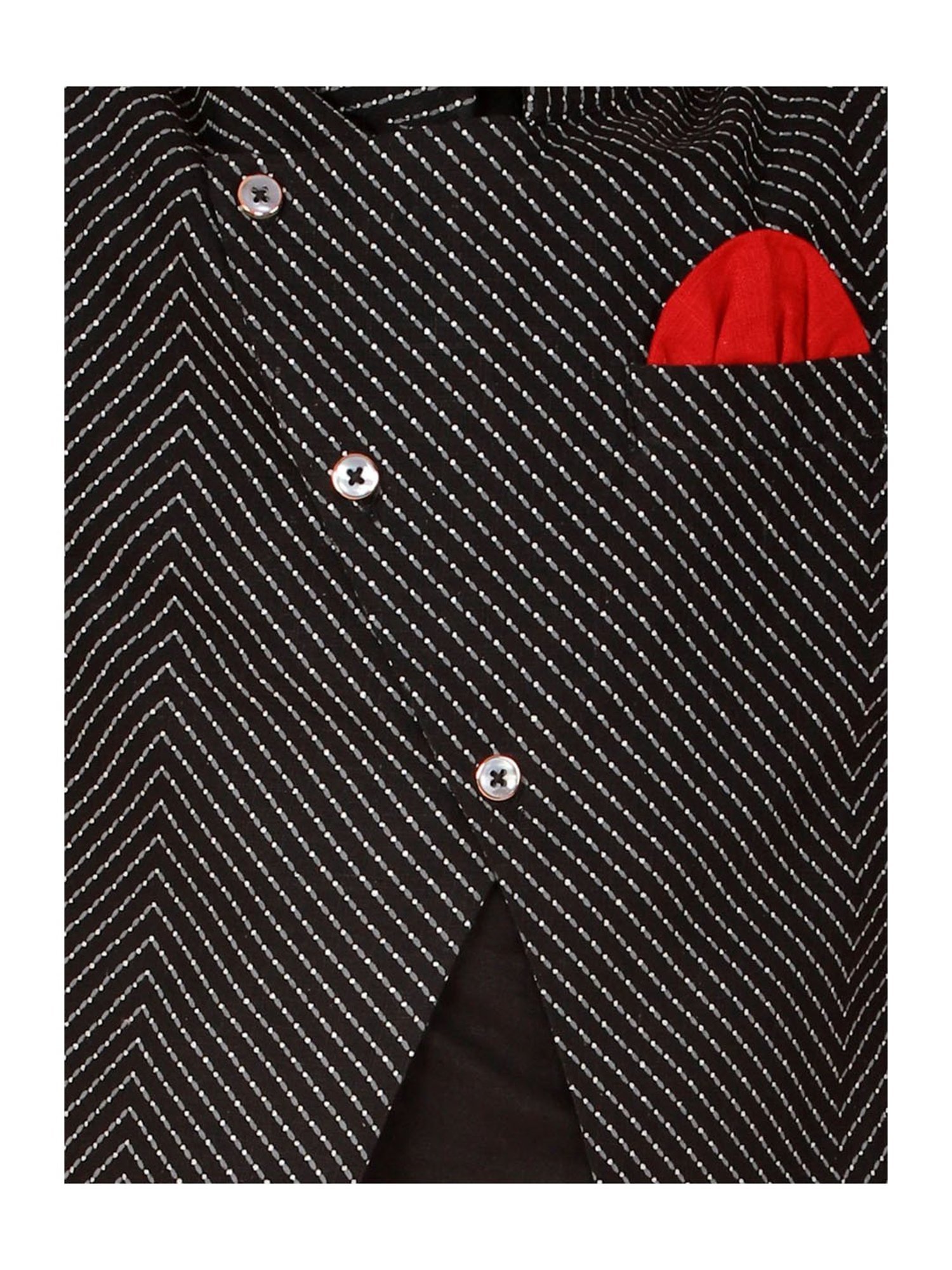 Lil Drama Kids Black Printed Full Sleeves Kurta, Jacket with Pyjamas