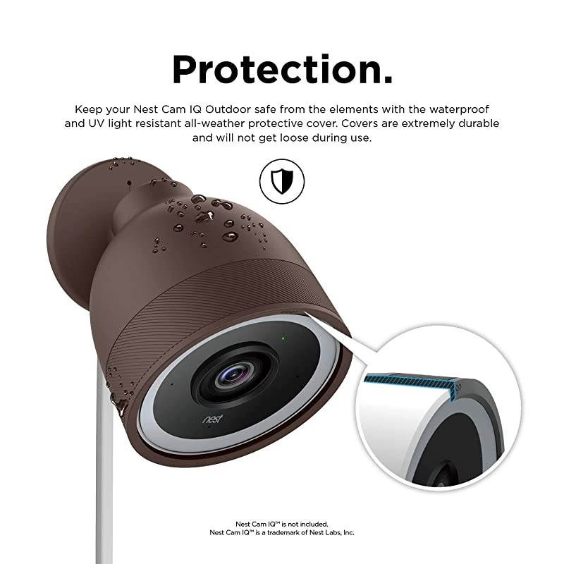 Google Nest Cam IQ Outdoor Security Camera Cover Dark Brown Infrared LED Visible Holes for MicrophoneSpeaker Camouflage Easy Installation AllWeather Protective Skin Ventilation