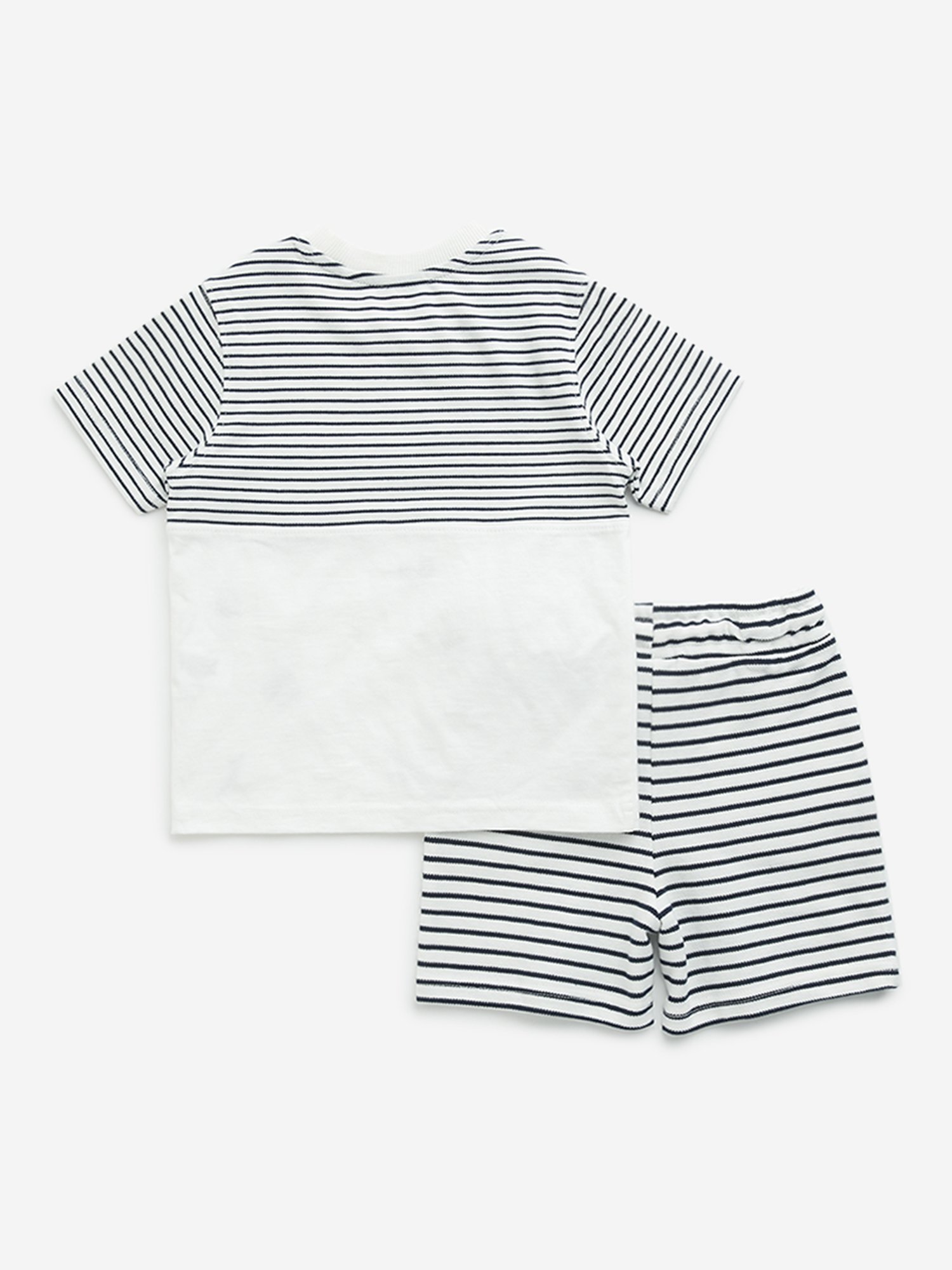 HOP Kids by Westside Navy Striped Cotton T-Shirt with Shorts Set