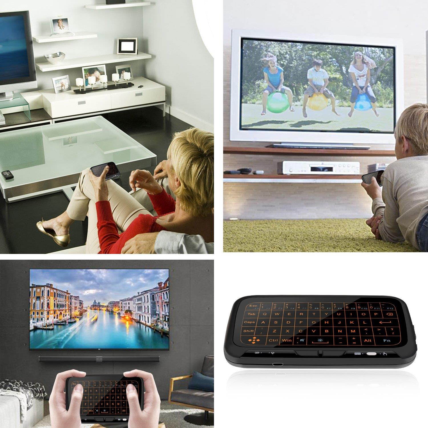 Ilebygo 2.4Ghz Mini Wireless Keyboard,Backllit Full Screen Mouse Touchpad Combo,Rechargeable Remote Control for PC,Android Tv Box,HTPC.IPTV,PS3,Pad,