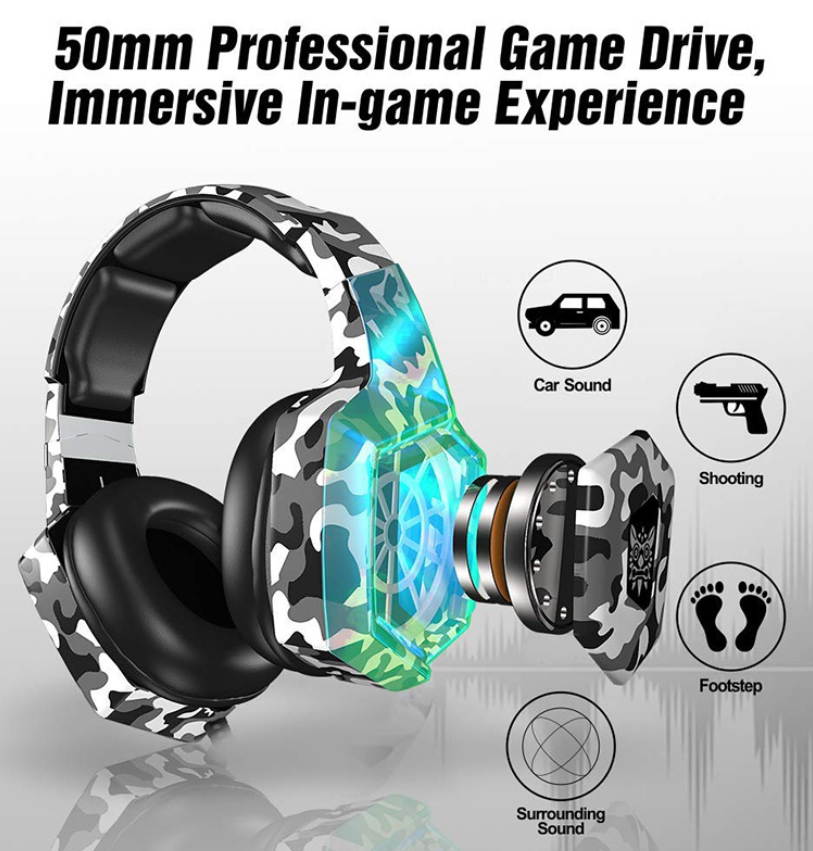 K8 head-mounted camouflage gaming headset luminous student computer PS4 headset color change brightness headphones speakers