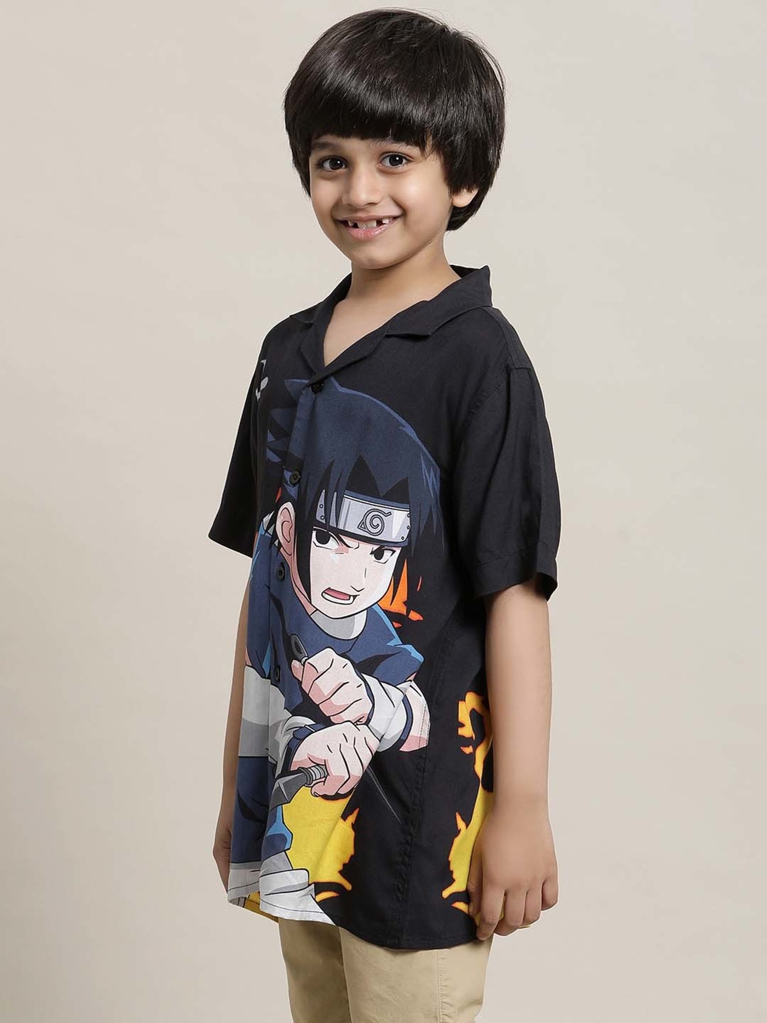 Kidsville Black Printed Naruto Shirt