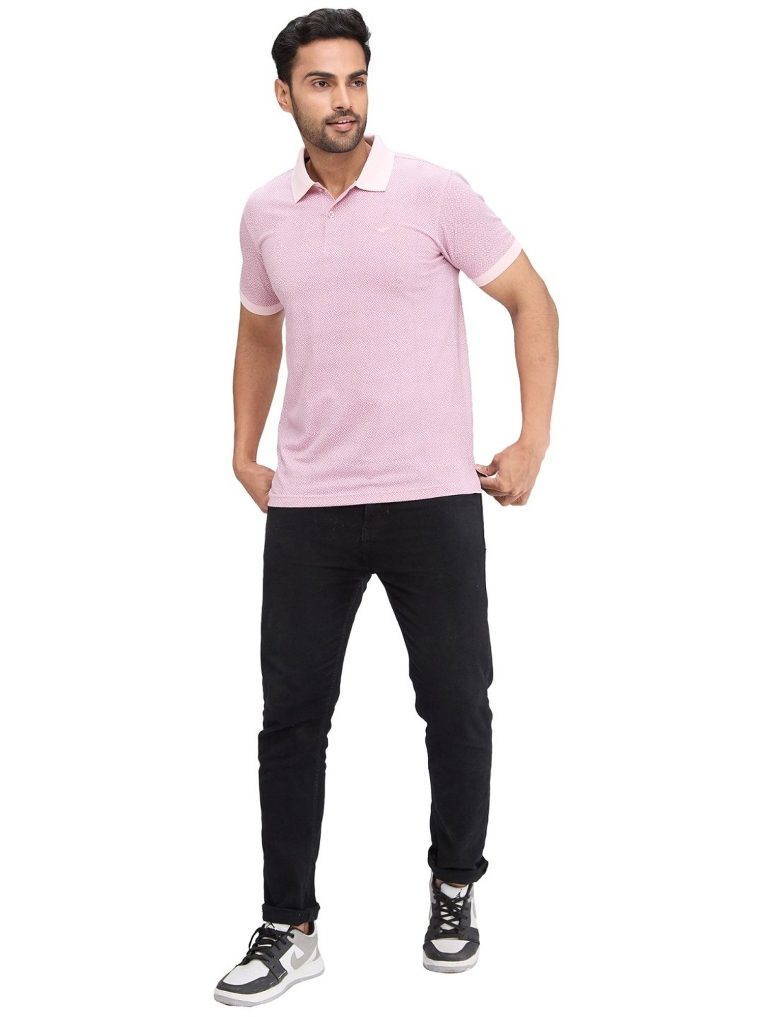 Park Avenue Pink Slim Fit Printed Polo T-Shirt