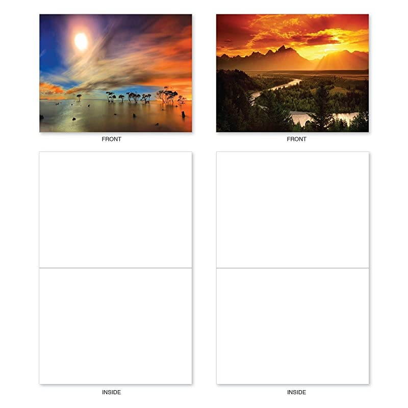 Sun Settings 10 Assorted Note Cards Blank 4 x 512 Inch Assorted Scenic Landscapes Sunset Cards Boxed M1740BN