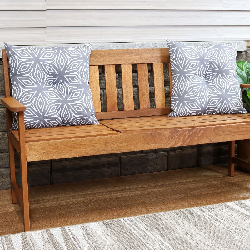 Sunnydaze Indoor/Outdoor Weather-Resistant Polyester Square Tufted Pillow with Zipper Closures - 19" - Gray Geometric - 2pk