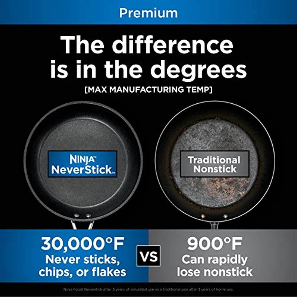 Ninja Foodi NeverStick Premium 8-Inch Fry Pan Nonstick Durable with Double-Riveted Handle and Oven Safe up to 500 Degrees Small Slate Grey