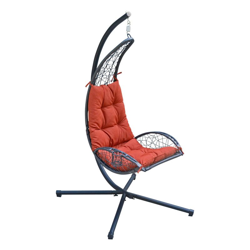 Cushioned Rattan Wicker Hanging Chair with Stand - Terra Cotta - Algoma