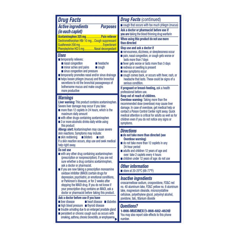 Mucinex Sinus-Max Pressure, Pain & Cough Relief Caplets - Acetaminophen - 20ct