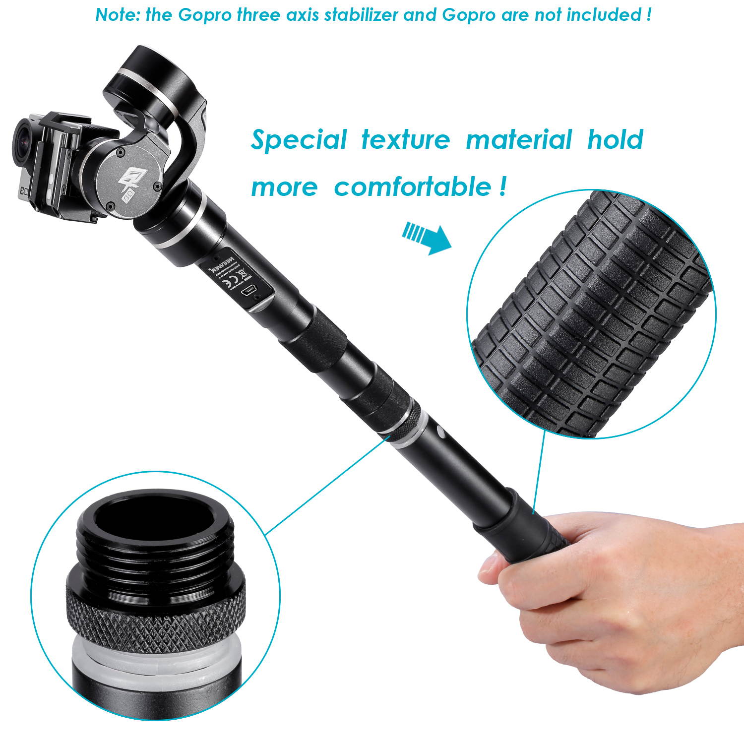 Neewer&reg; 28"/70cm Handheld Extension Rod for Neewer Feiyu G3/G4/G4 QD/ G4 QS 3 Axis Gimbal Stabilizer (Black)