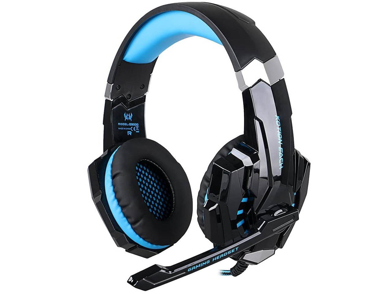 G9000 Stereo Gaming Headset for PS4 PC Xbox One PS5 Controller, Noise Cancelling Over Ear Headphones with Mic, LED Light, Bass Surround, Soft Memory Earmuffs for Laptop Mac Nintendo NES Games