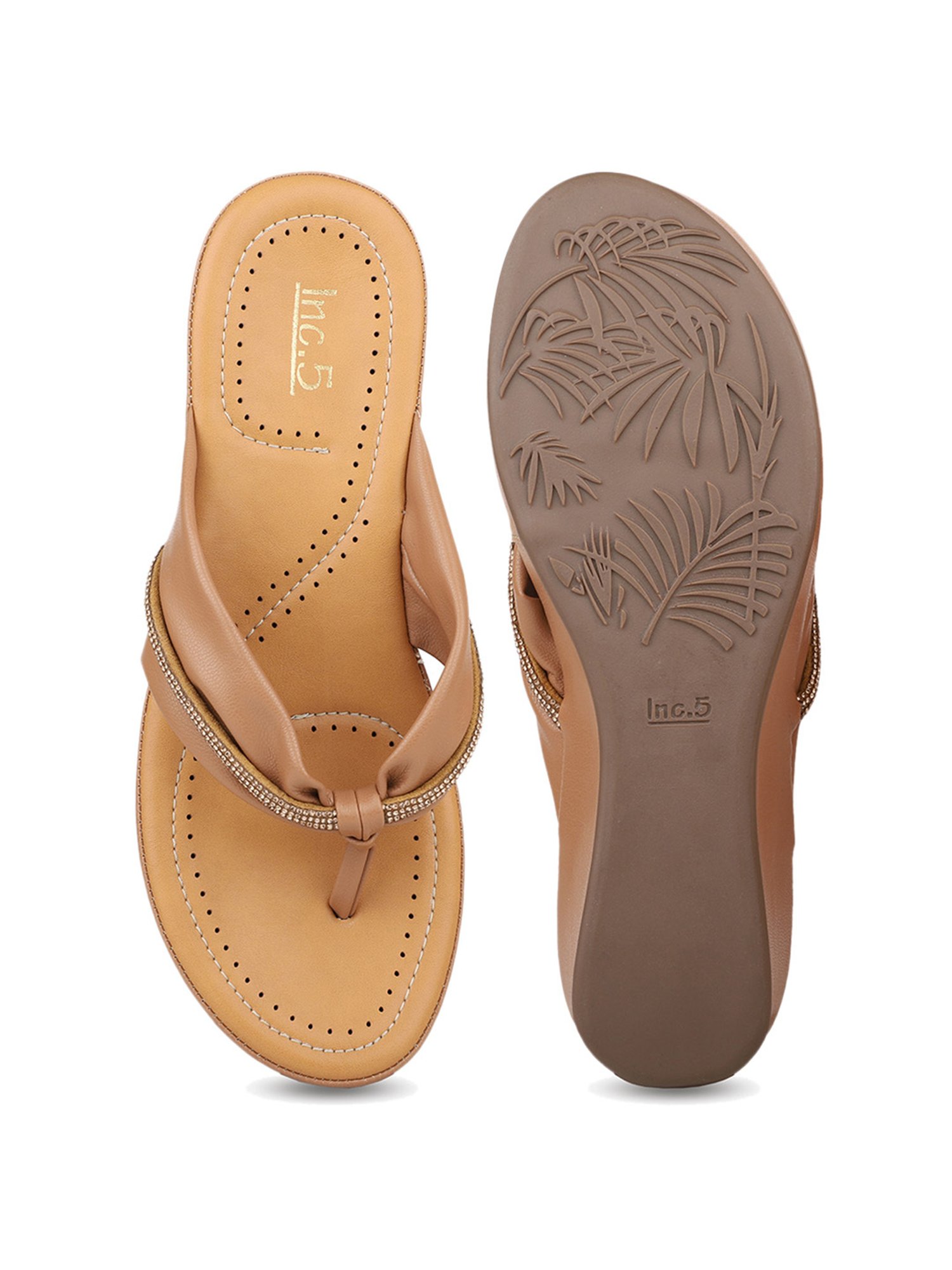 Inc.5 Women's Dark Beige Thong Wedges