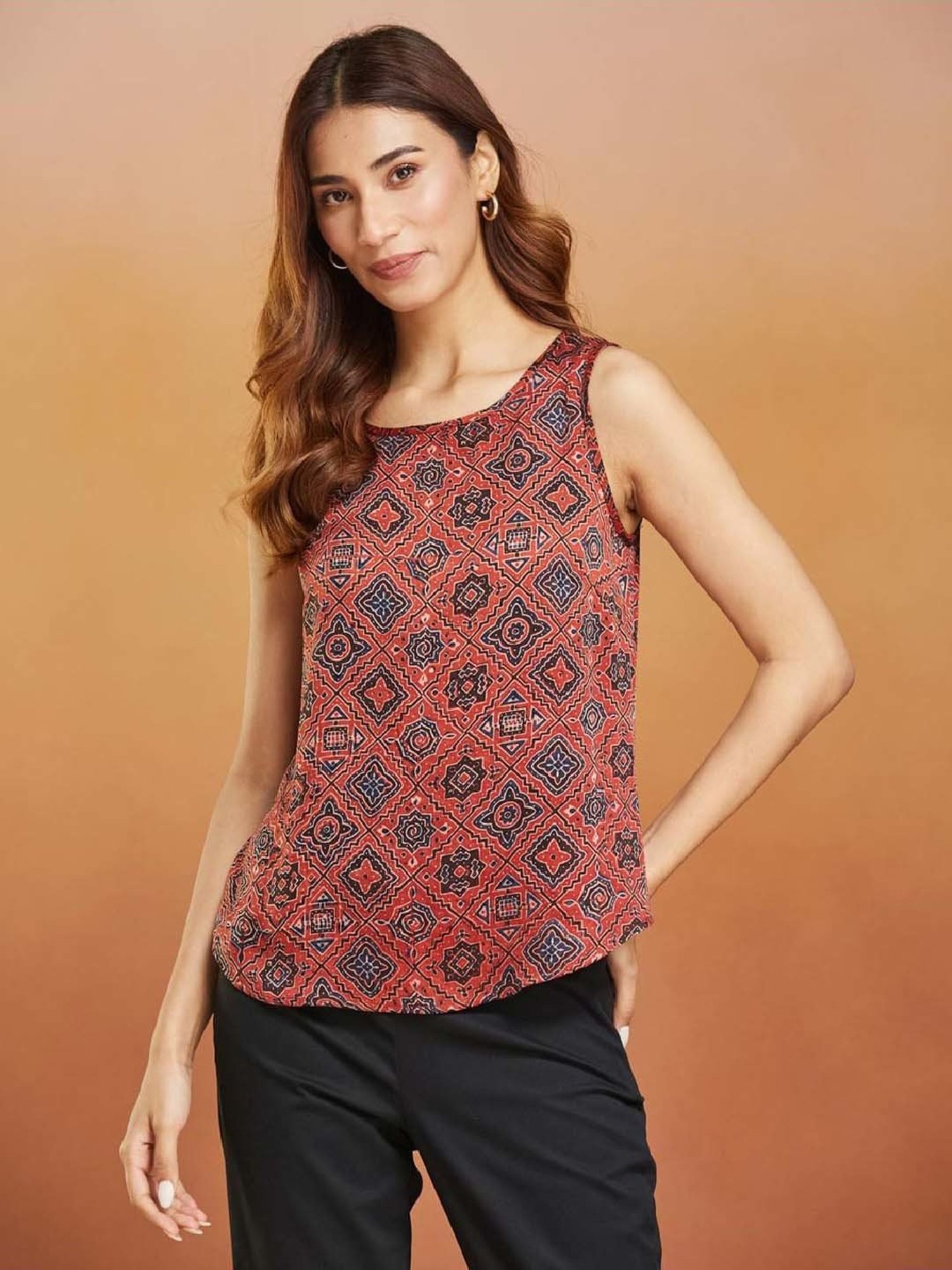 Fabindia Red Printed Top