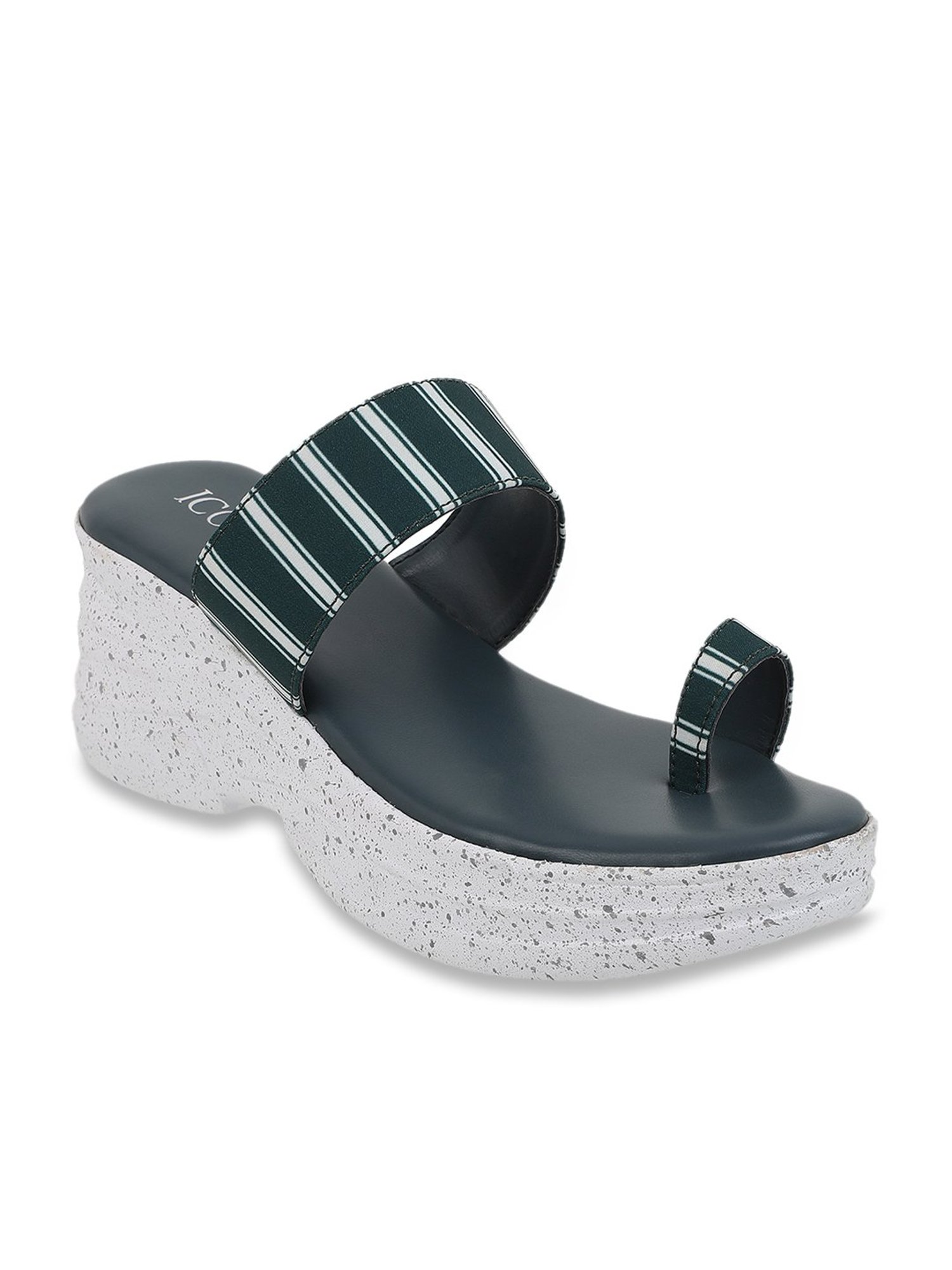 Iconics Women's Green Toe Ring Wedges