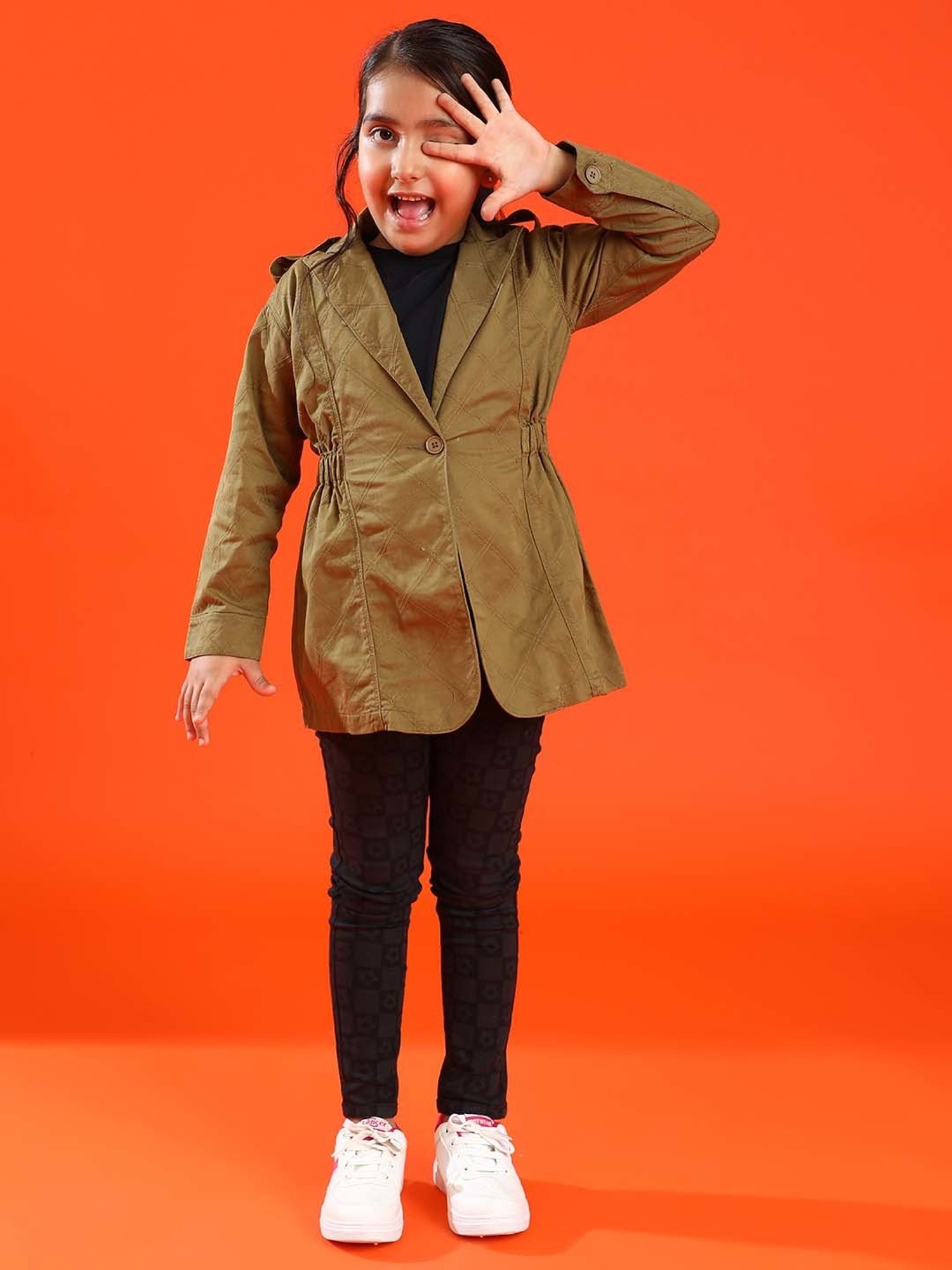 Tales & Stories Kids Olive Cotton Embroidered Full Sleeves Jacket