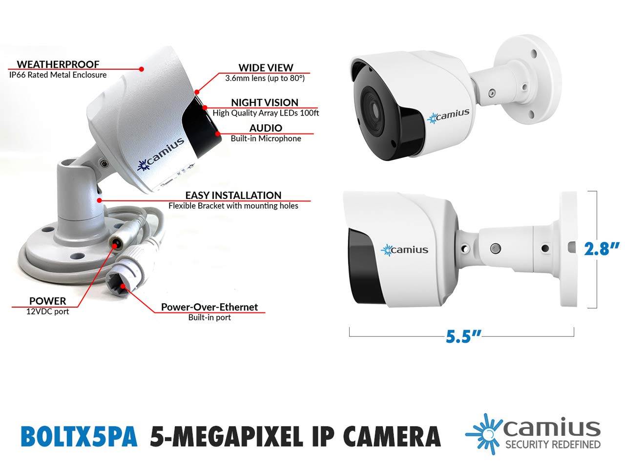 Camius 4K 16 Channel NVR security system with 8 x 5MP Dome & Bullet IP PoE Cameras  with a built-in microphone, 100ft night vision, 2 SATA - SOLD without HDD - 320 Mbps, PC, Mac, phone view - 16PP4B4I