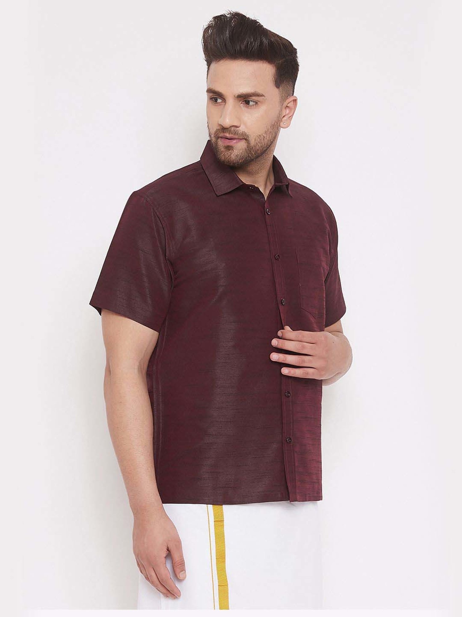 Ramraj Red Cotton Regular Fit Shirt